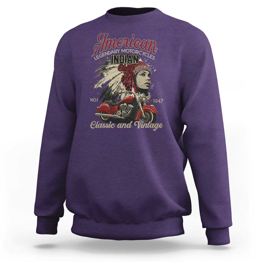 American Legendary Motorcycle Indian Chief Sweatshirt Classic And Vintage Bikers - Wonder Print Shop