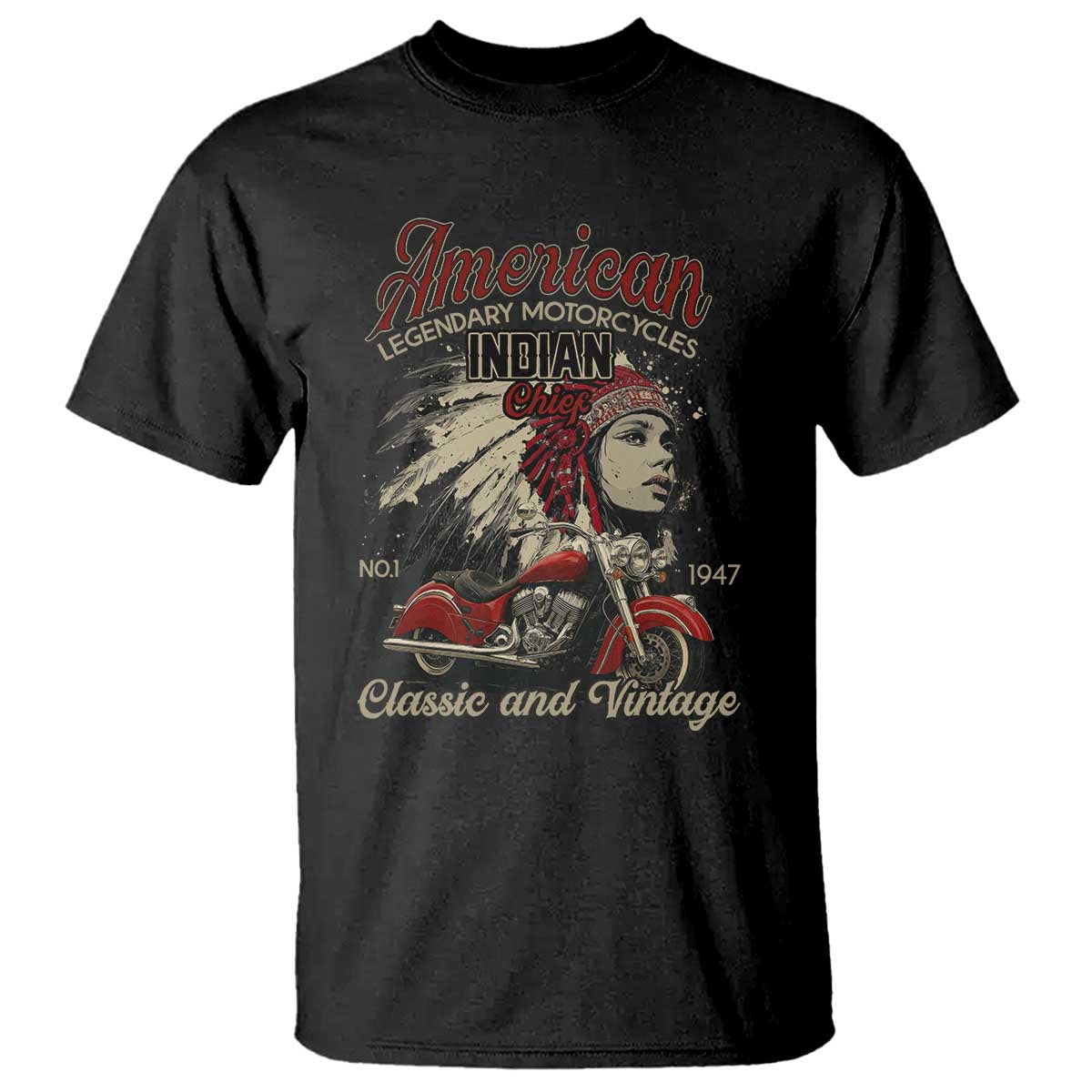 American Legendary Motorcycle Indian Chief T Shirt Classic And Vintage Bikers - Wonder Print Shop