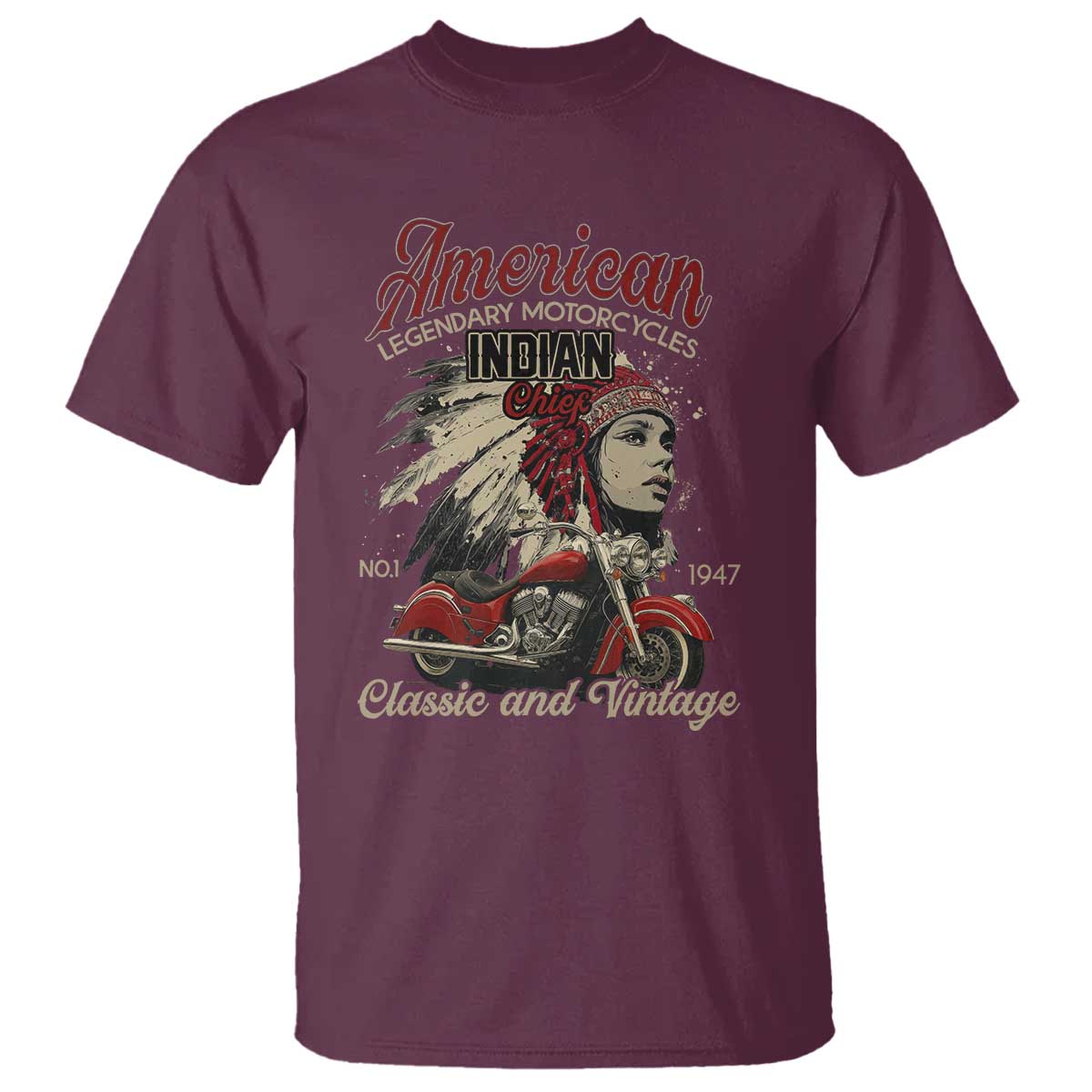American Legendary Motorcycle Indian Chief T Shirt Classic And Vintage Bikers - Wonder Print Shop