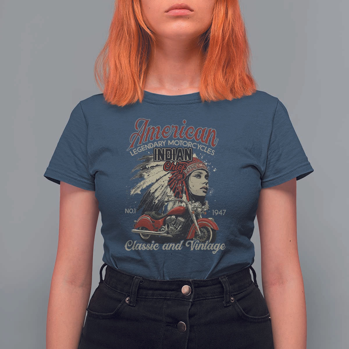 American Legendary Motorcycle Indian Chief T Shirt For Women Classic And Vintage Bikers - Wonder Print Shop