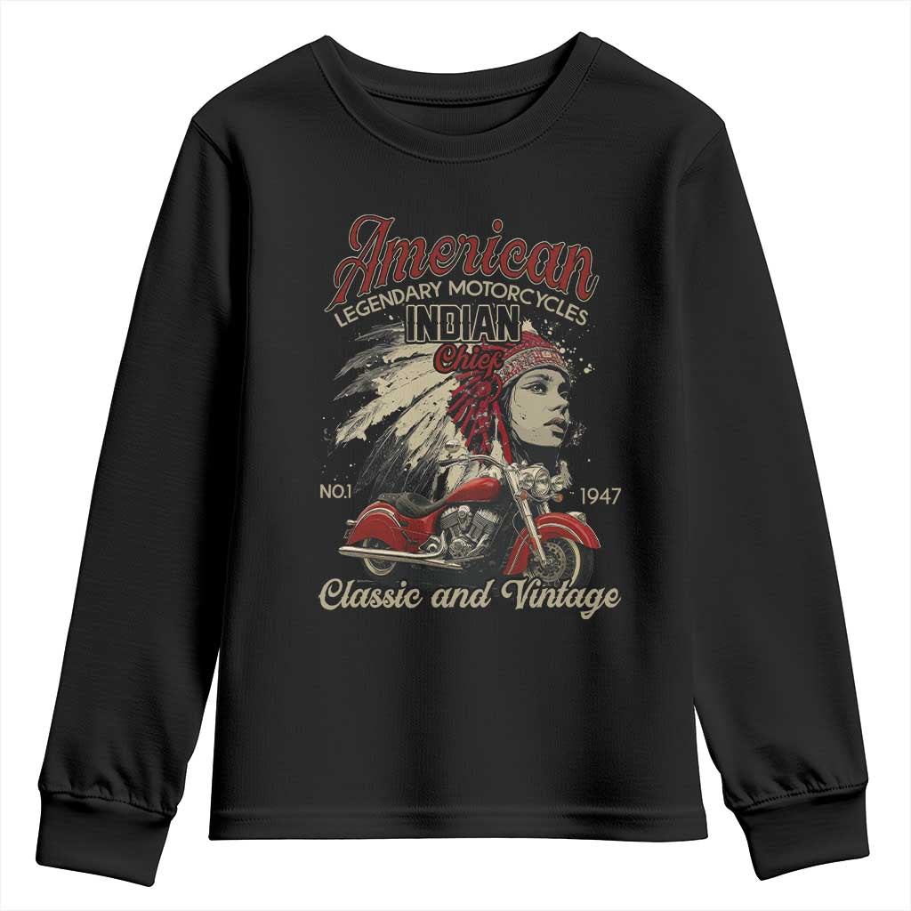American Legendary Motorcycle Indian Chief Youth Sweatshirt Classic And Vintage Bikers - Wonder Print Shop