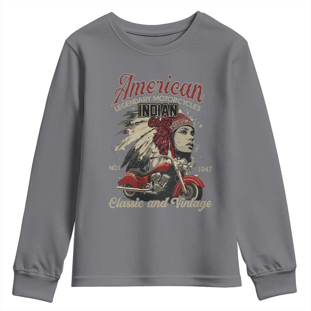 American Legendary Motorcycle Indian Chief Youth Sweatshirt Classic And Vintage Bikers - Wonder Print Shop