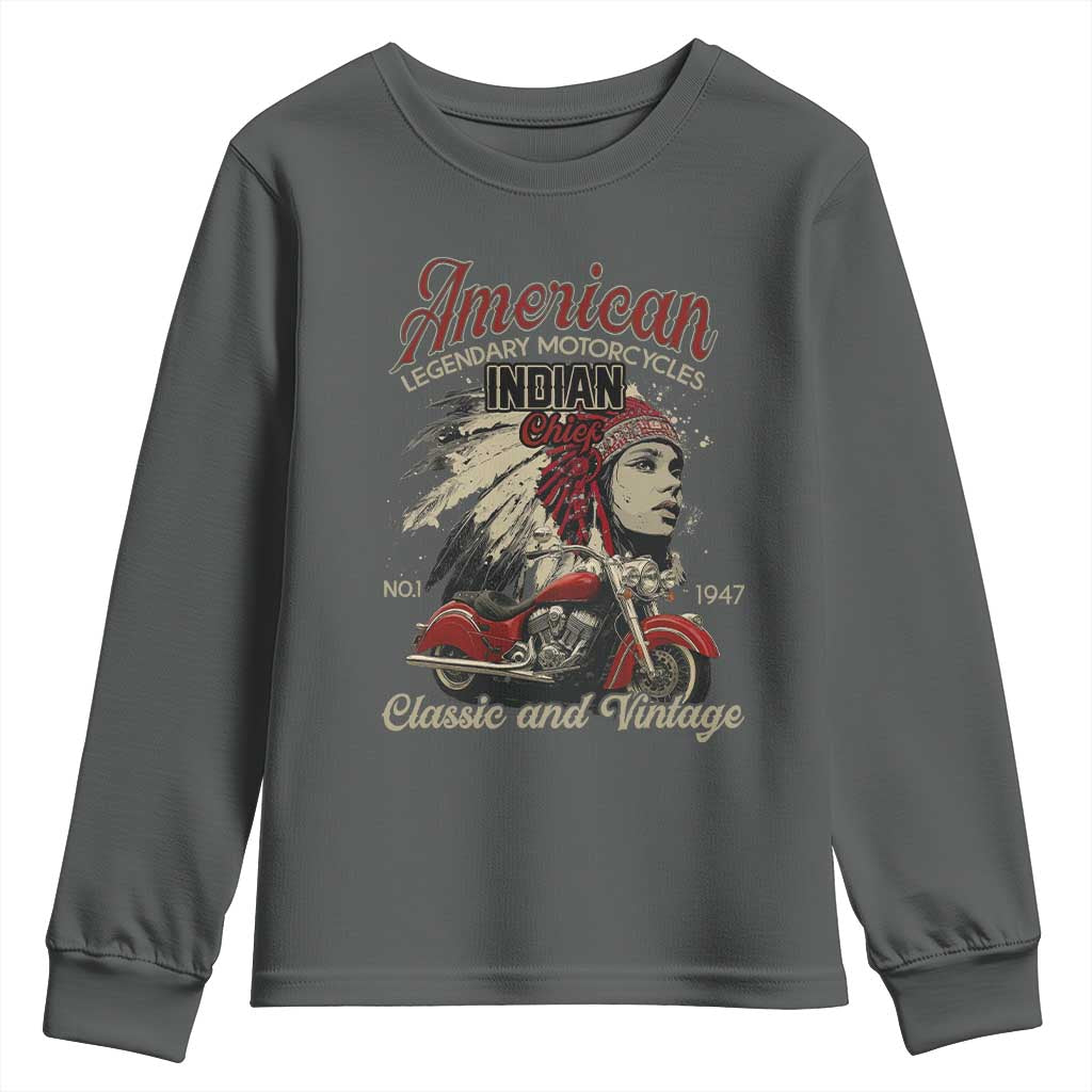American Legendary Motorcycle Indian Chief Youth Sweatshirt Classic And Vintage Bikers - Wonder Print Shop