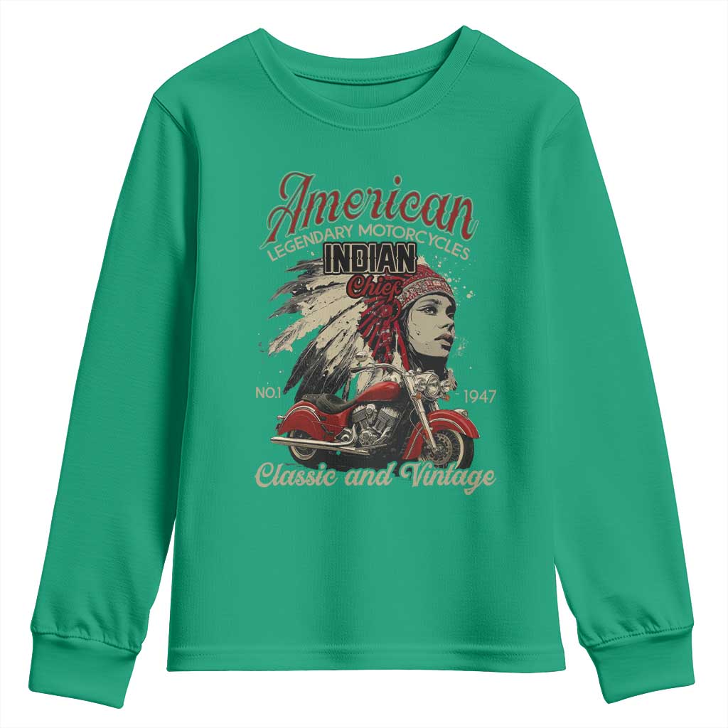 American Legendary Motorcycle Indian Chief Youth Sweatshirt Classic And Vintage Bikers - Wonder Print Shop