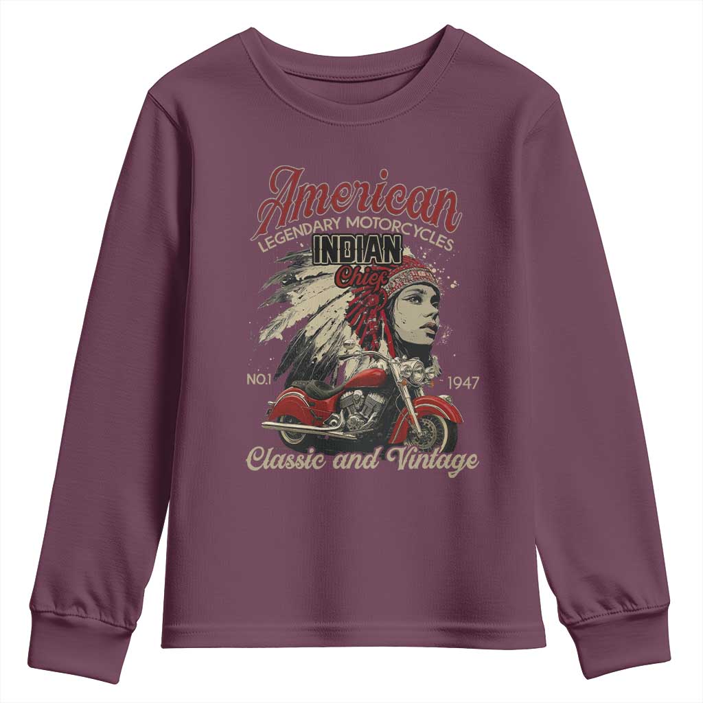 American Legendary Motorcycle Indian Chief Youth Sweatshirt Classic And Vintage Bikers - Wonder Print Shop
