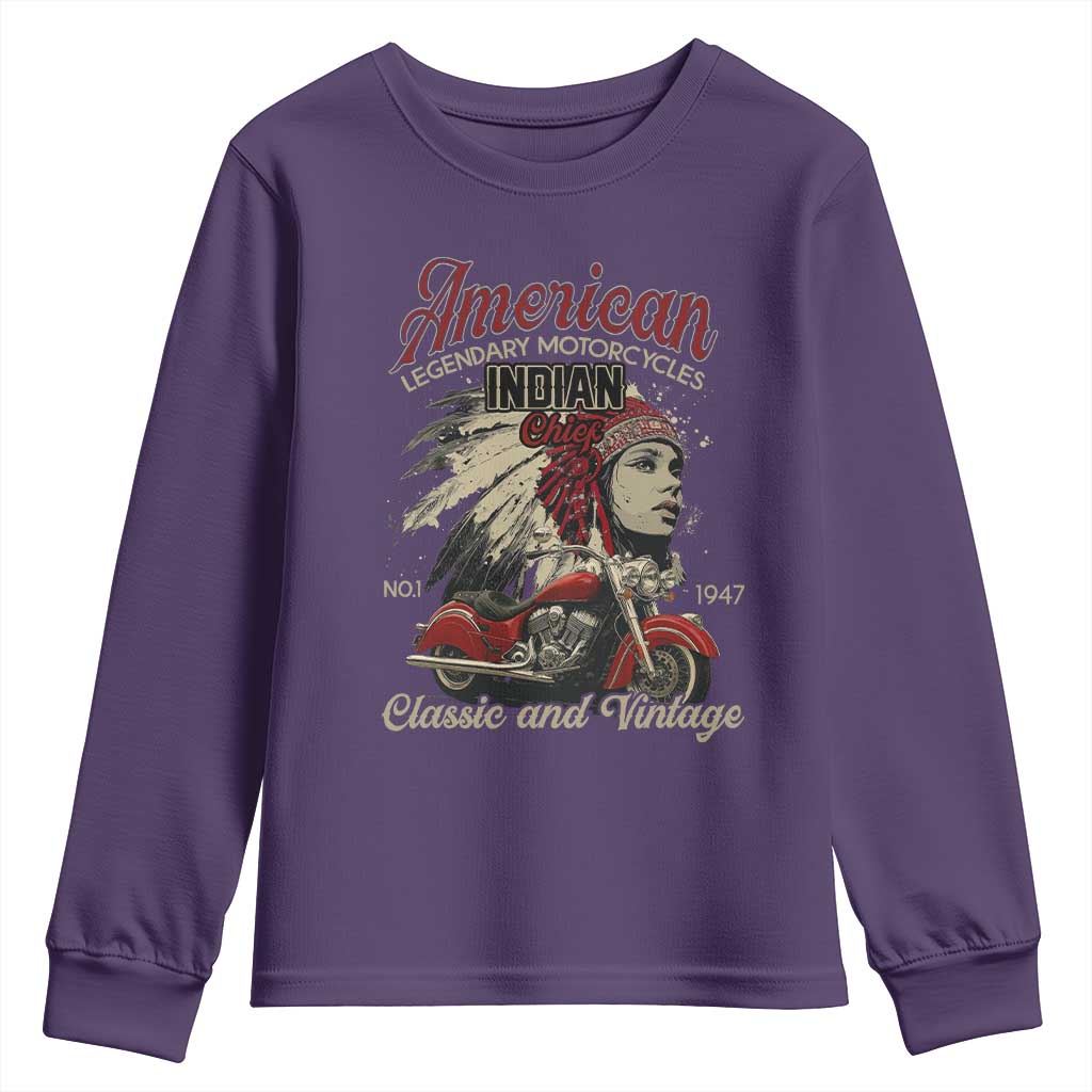American Legendary Motorcycle Indian Chief Youth Sweatshirt Classic And Vintage Bikers - Wonder Print Shop
