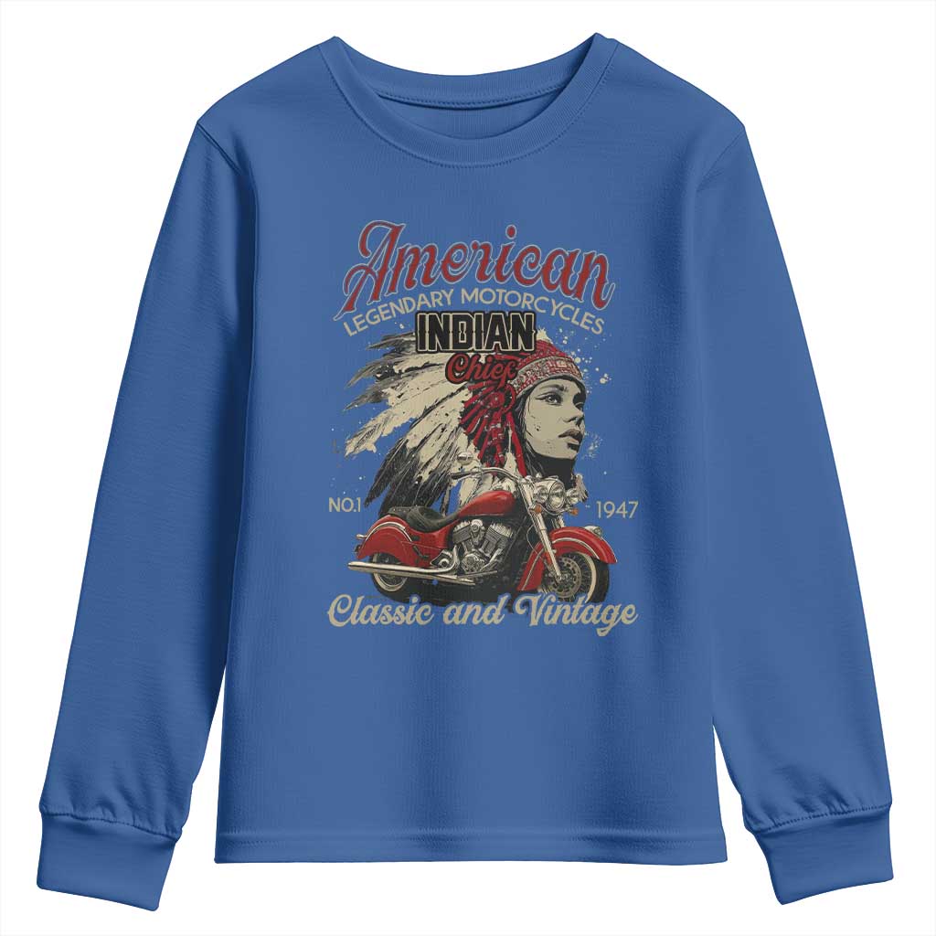 American Legendary Motorcycle Indian Chief Youth Sweatshirt Classic And Vintage Bikers - Wonder Print Shop
