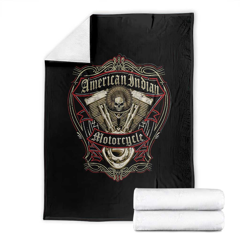 American Indian Skull Motorcycle Vintage Motorbike Engine Throw Blanket - Wonder Print Shop