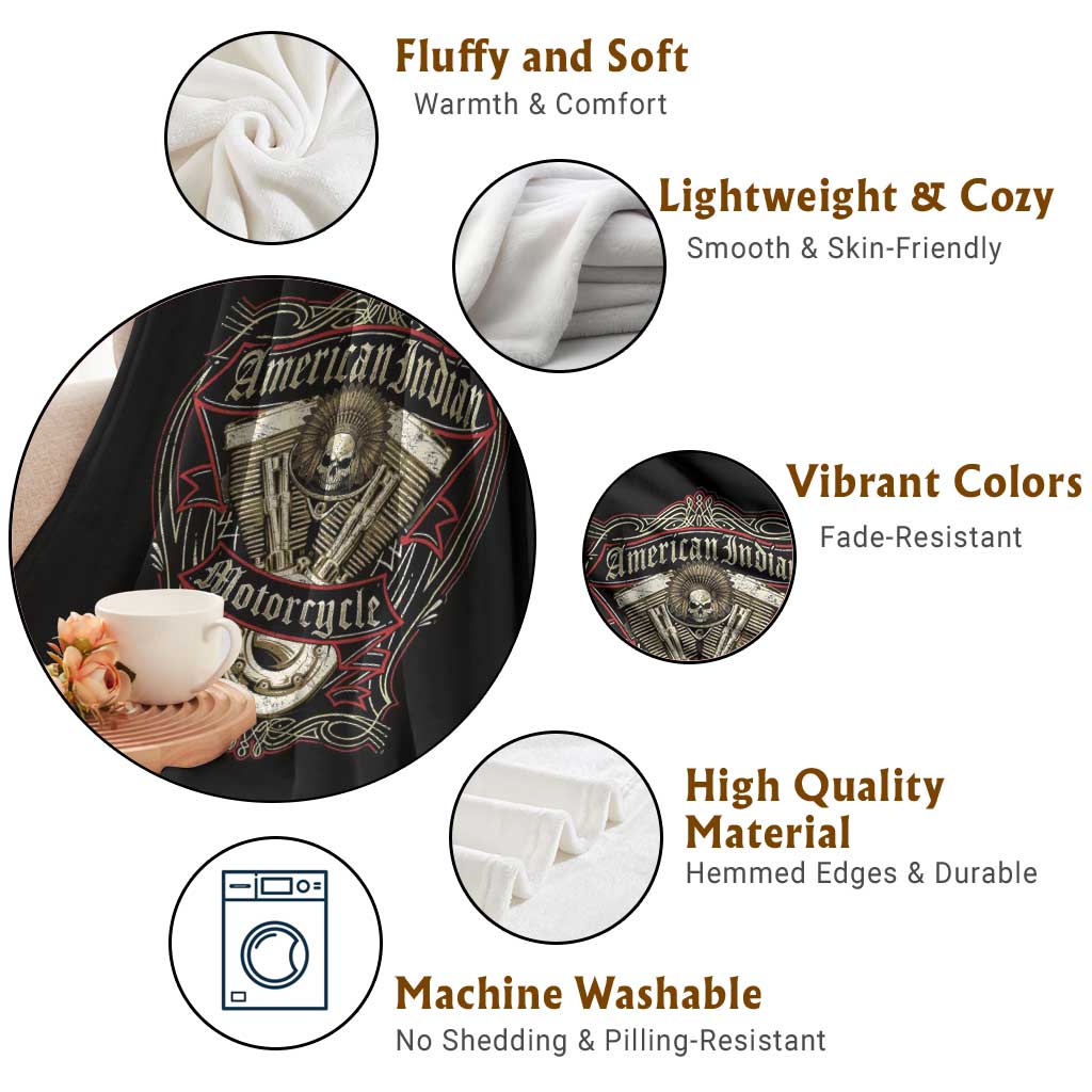 American Indian Skull Motorcycle Vintage Motorbike Engine Throw Blanket - Wonder Print Shop