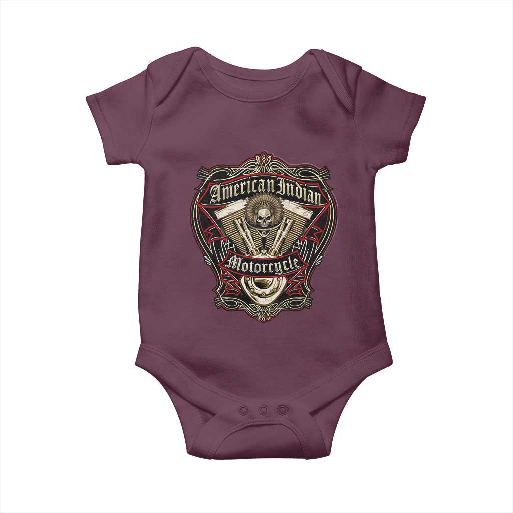 American Indian Skull Motorcycle Vintage Motorbike Engine Baby Onesie - Wonder Print Shop
