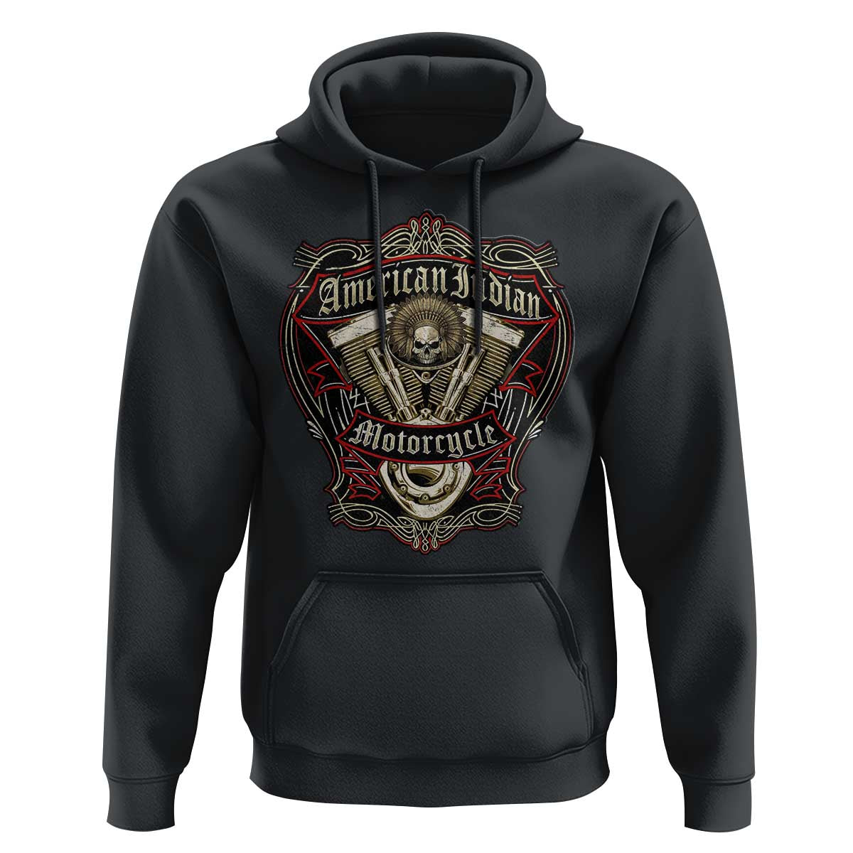 American Indian Skull Motorcycle Vintage Motorbike Engine Hoodie - Wonder Print Shop