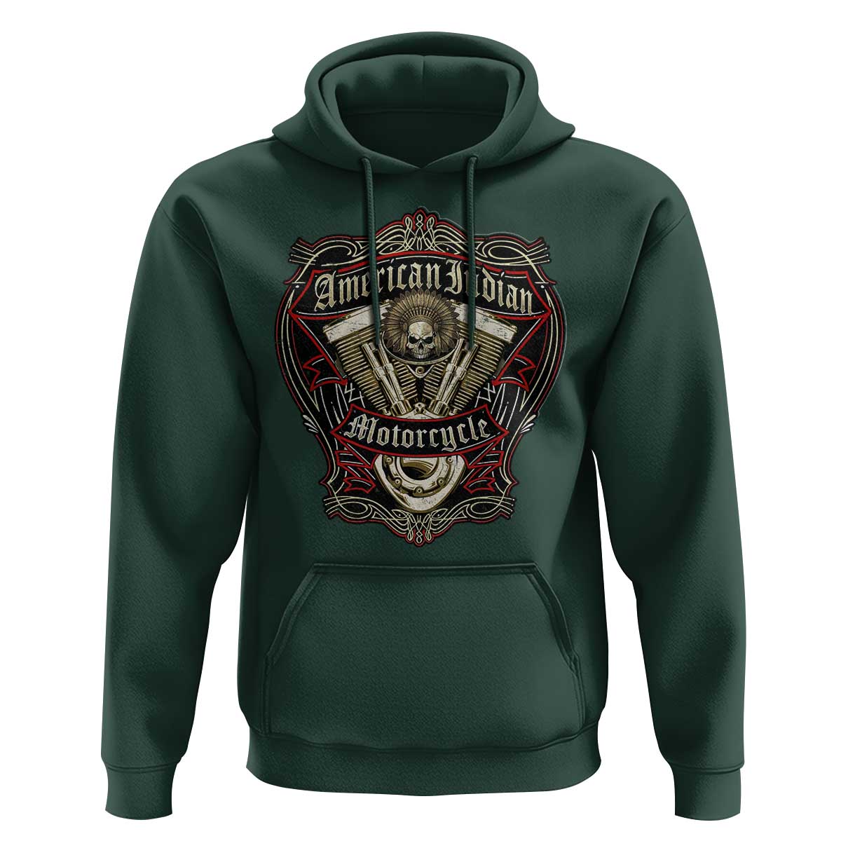 American Indian Skull Motorcycle Vintage Motorbike Engine Hoodie - Wonder Print Shop