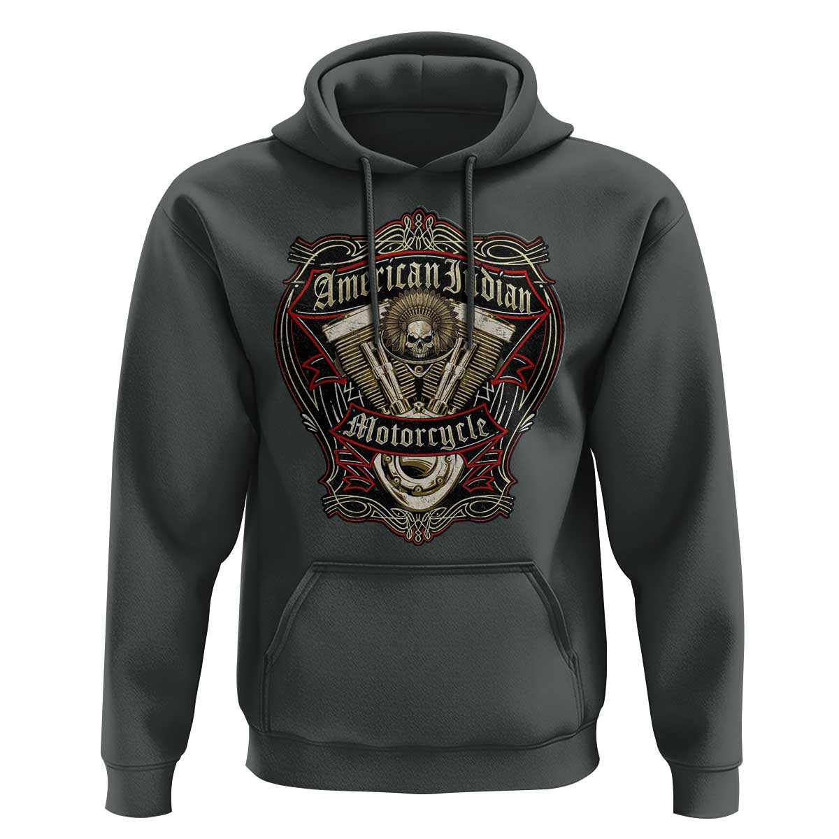 American Indian Skull Motorcycle Vintage Motorbike Engine Hoodie - Wonder Print Shop