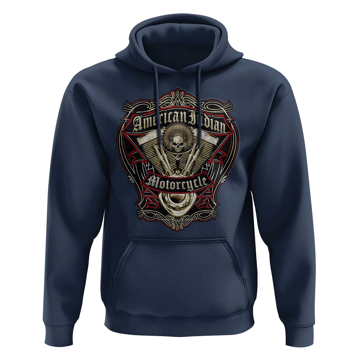 American Indian Skull Motorcycle Vintage Motorbike Engine Hoodie - Wonder Print Shop