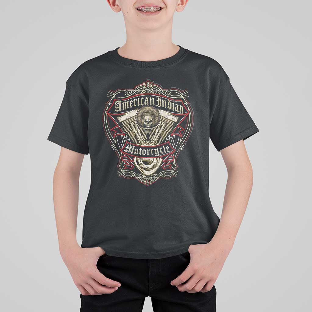 American Indian Skull Motorcycle Vintage Motorbike Engine T Shirt For Kid - Wonder Print Shop