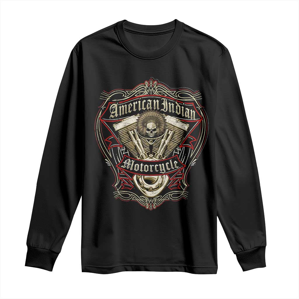American Indian Skull Motorcycle Vintage Motorbike Engine Long Sleeve Shirt - Wonder Print Shop