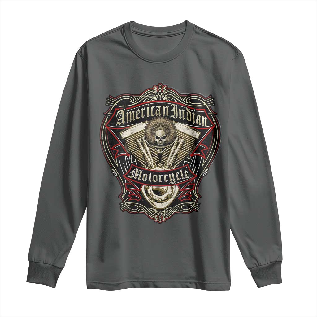 American Indian Skull Motorcycle Vintage Motorbike Engine Long Sleeve Shirt - Wonder Print Shop