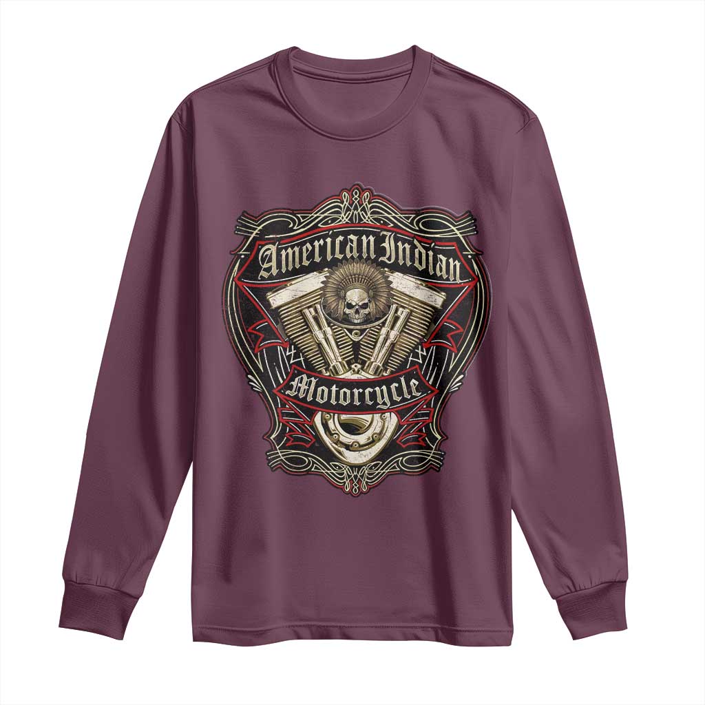 American Indian Skull Motorcycle Vintage Motorbike Engine Long Sleeve Shirt - Wonder Print Shop