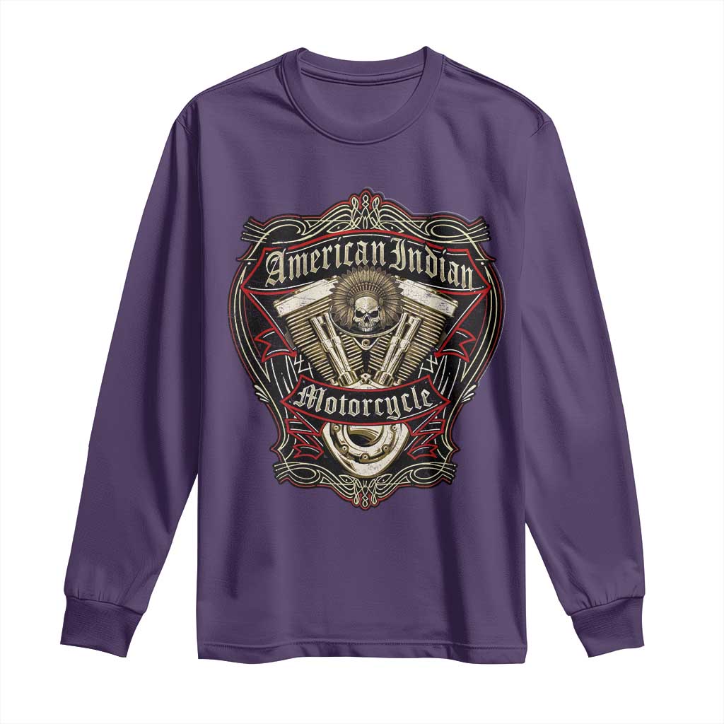 American Indian Skull Motorcycle Vintage Motorbike Engine Long Sleeve Shirt - Wonder Print Shop