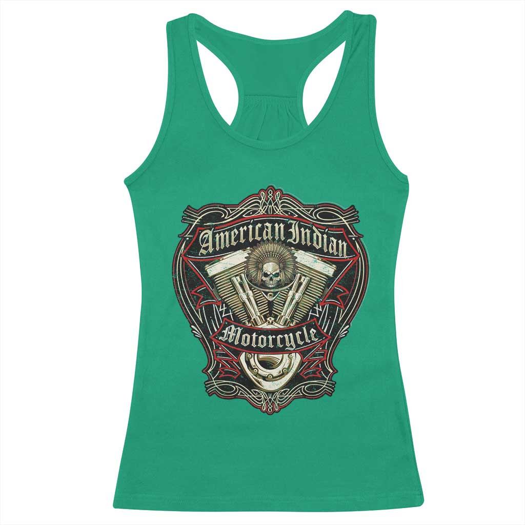 American Indian Skull Motorcycle Vintage Motorbike Engine Racerback Tank Top - Wonder Print Shop
