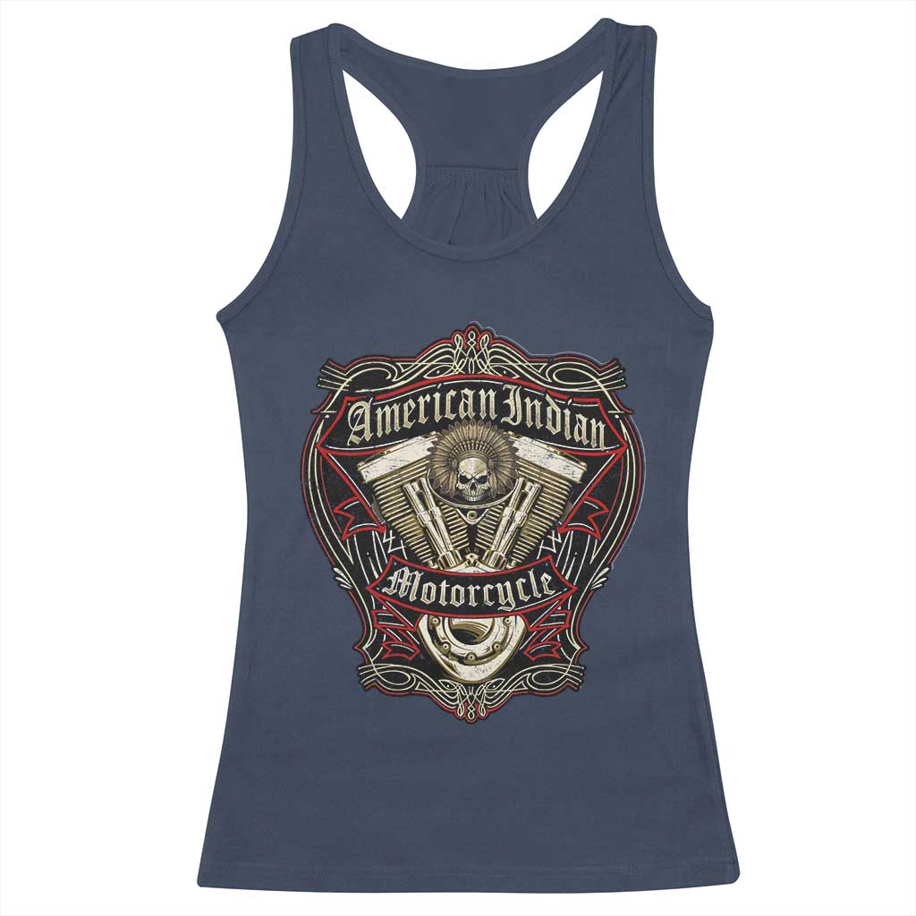 American Indian Skull Motorcycle Vintage Motorbike Engine Racerback Tank Top - Wonder Print Shop