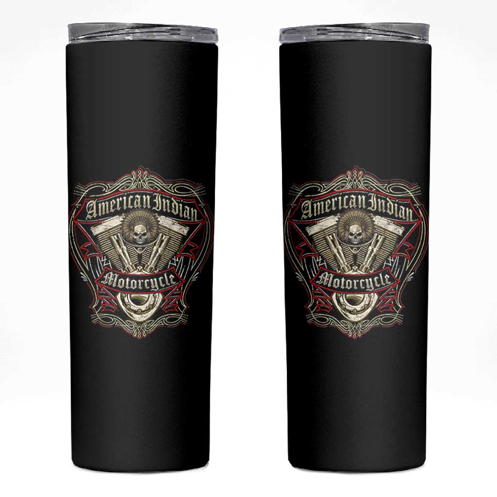 American Indian Skull Motorcycle Vintage Motorbike Engine Skinny Tumbler - Wonder Print Shop
