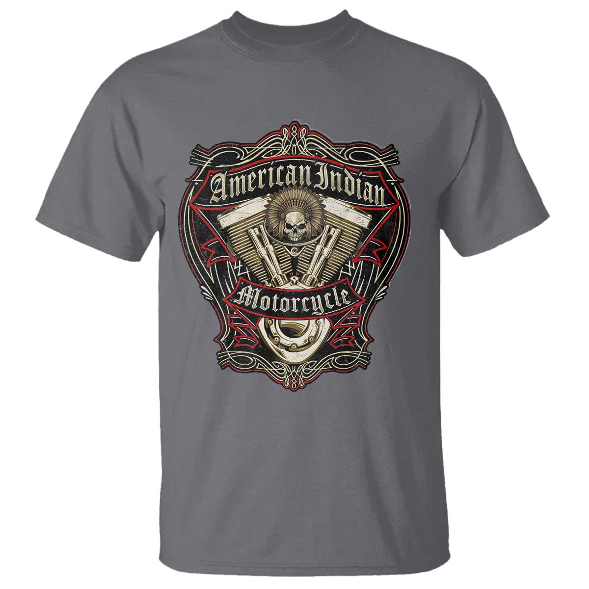 American Indian Skull Motorcycle Vintage Motorbike Engine T Shirt - Wonder Print Shop