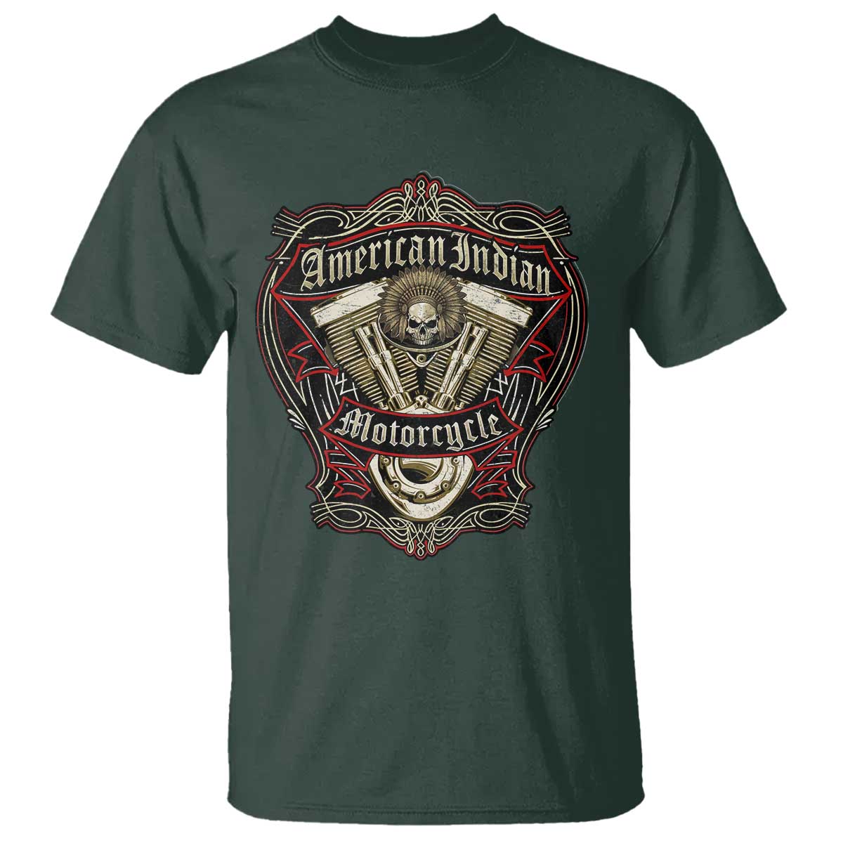 American Indian Skull Motorcycle Vintage Motorbike Engine T Shirt - Wonder Print Shop