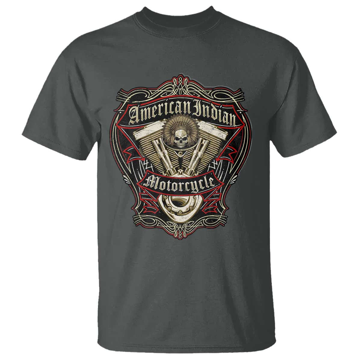 American Indian Skull Motorcycle Vintage Motorbike Engine T Shirt - Wonder Print Shop
