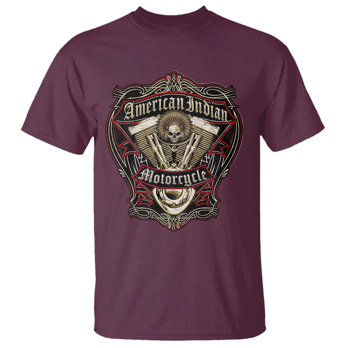 American Indian Skull Motorcycle Vintage Motorbike Engine T Shirt - Wonder Print Shop