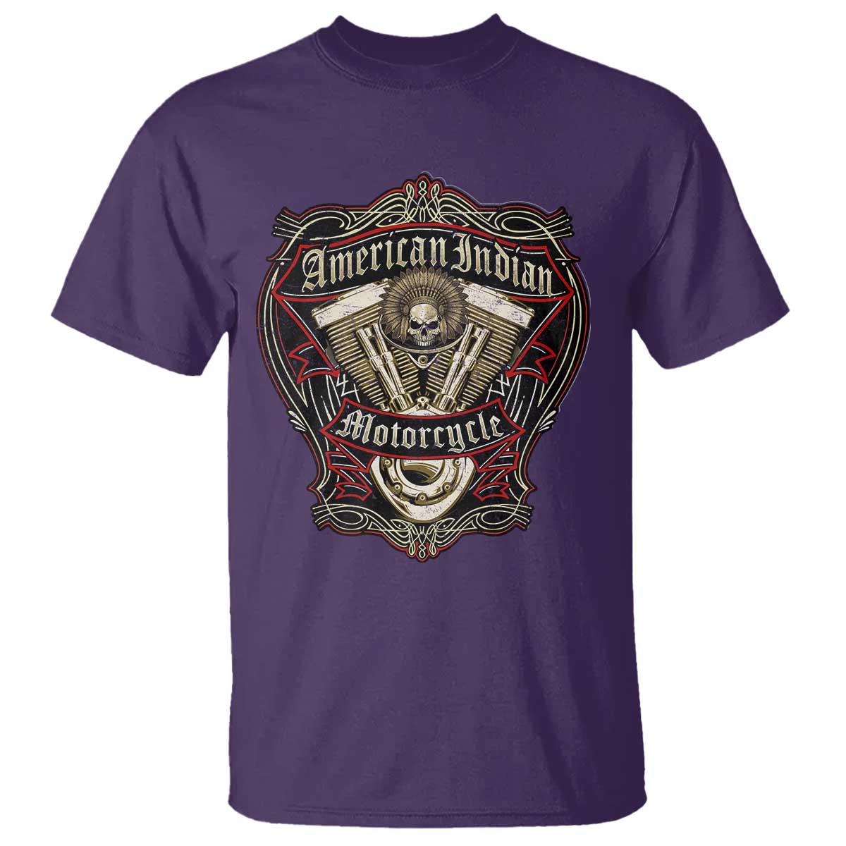 American Indian Skull Motorcycle Vintage Motorbike Engine T Shirt - Wonder Print Shop