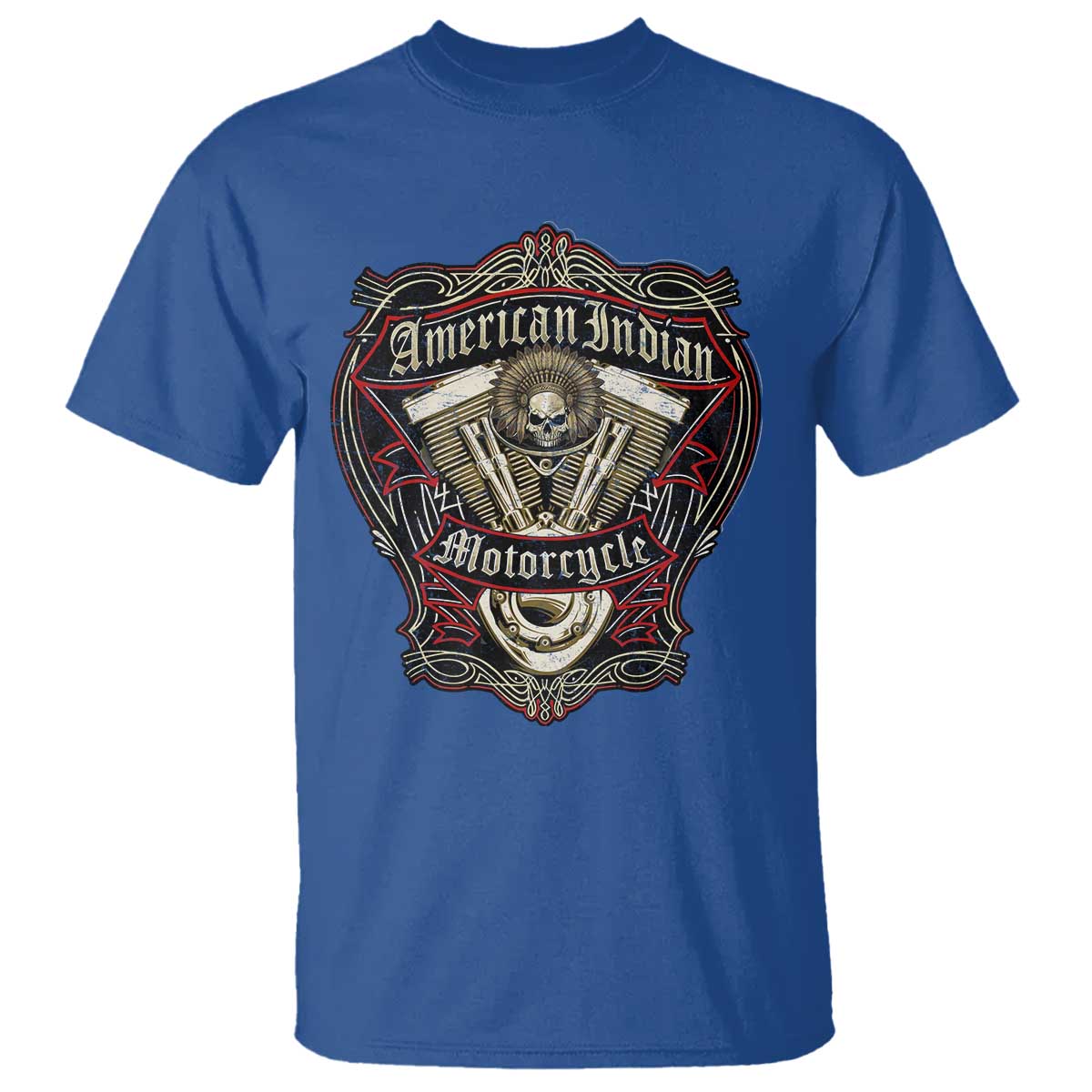 American Indian Skull Motorcycle Vintage Motorbike Engine T Shirt - Wonder Print Shop