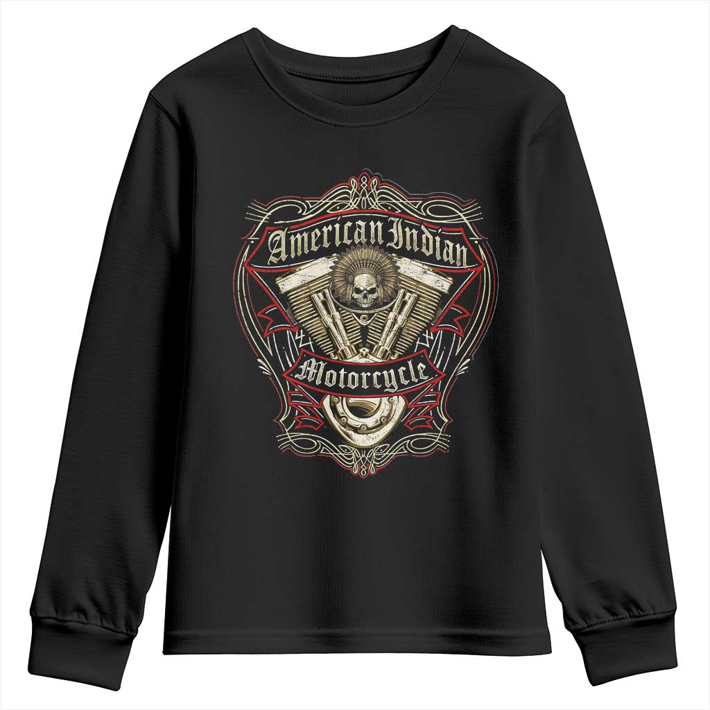 American Indian Skull Motorcycle Vintage Motorbike Engine Youth Sweatshirt - Wonder Print Shop