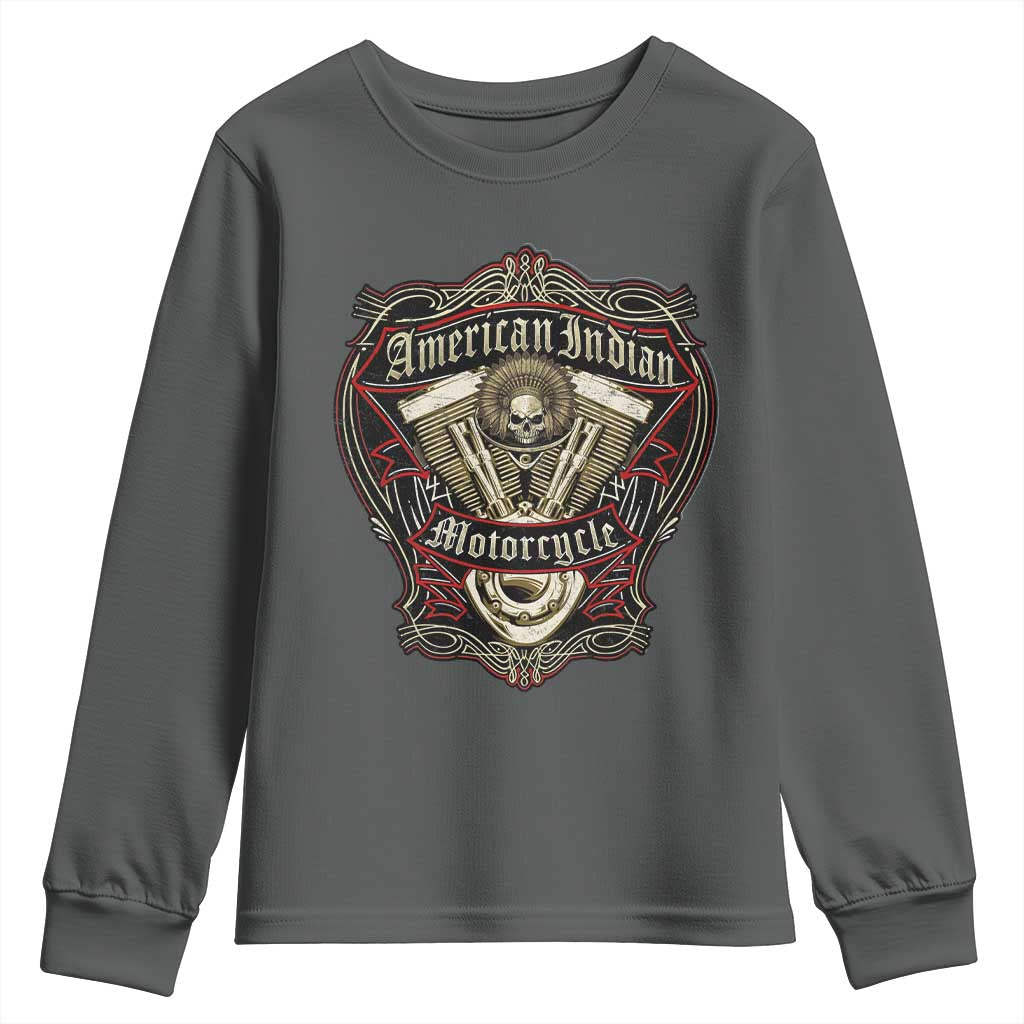American Indian Skull Motorcycle Vintage Motorbike Engine Youth Sweatshirt - Wonder Print Shop