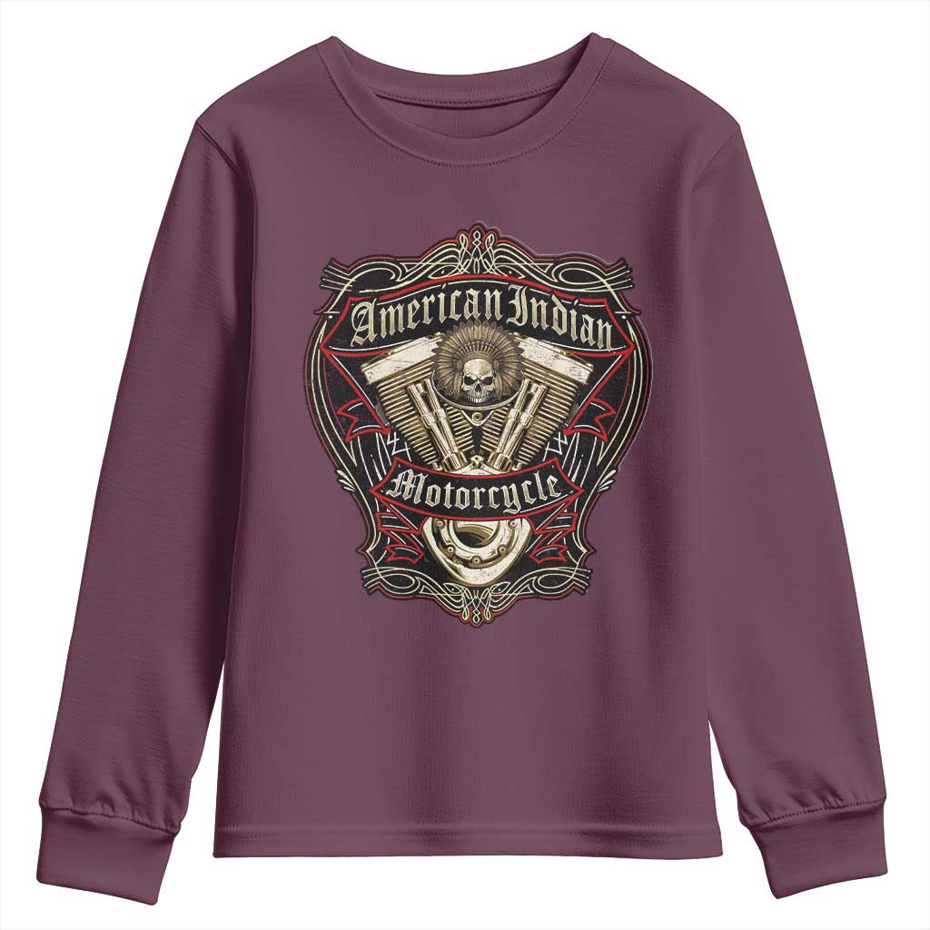 American Indian Skull Motorcycle Vintage Motorbike Engine Youth Sweatshirt - Wonder Print Shop