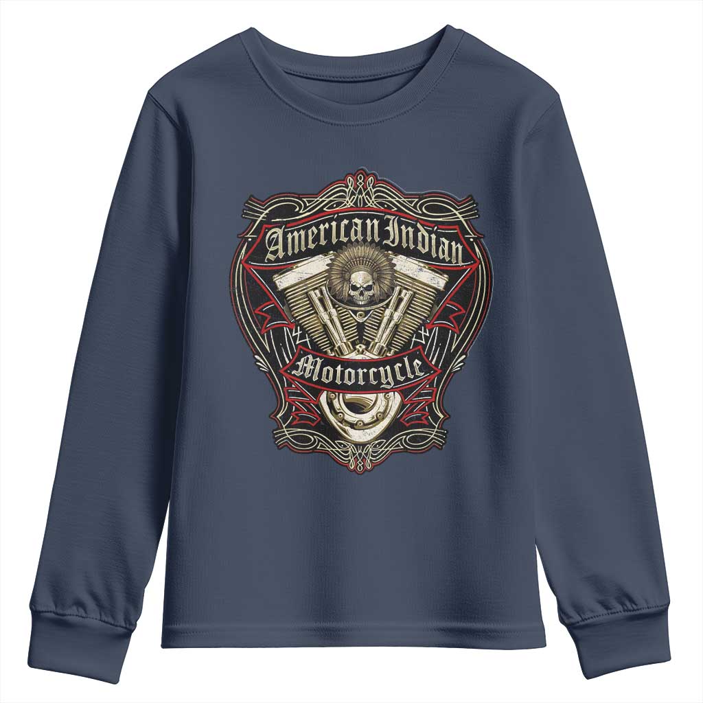 American Indian Skull Motorcycle Vintage Motorbike Engine Youth Sweatshirt - Wonder Print Shop