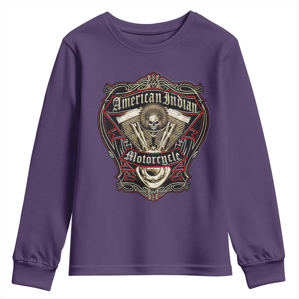 American Indian Skull Motorcycle Vintage Motorbike Engine Youth Sweatshirt - Wonder Print Shop