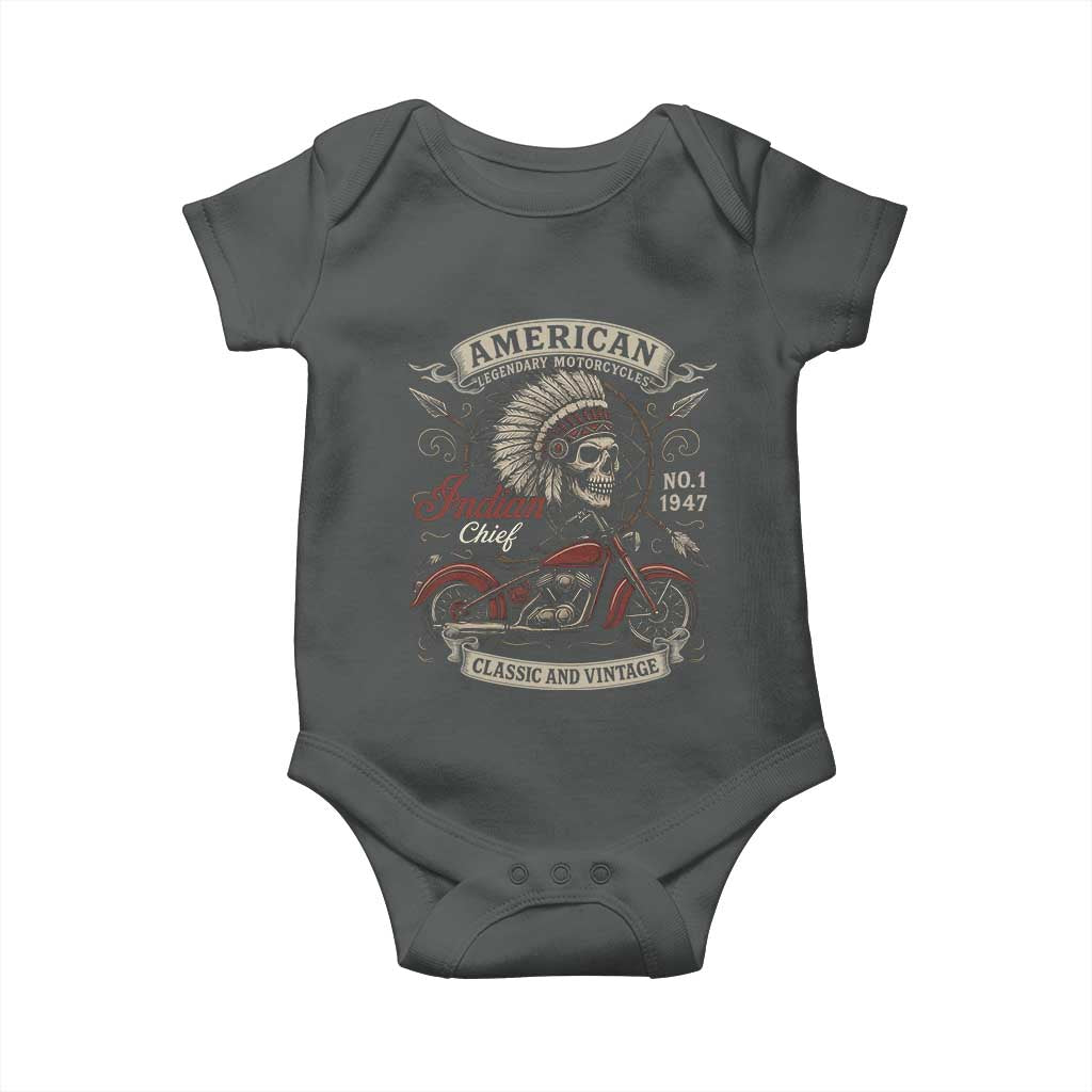 American Legendary Motorcycle Indian Chief Baby Onesie No 1 Classic And Vintage Skull - Wonder Print Shop