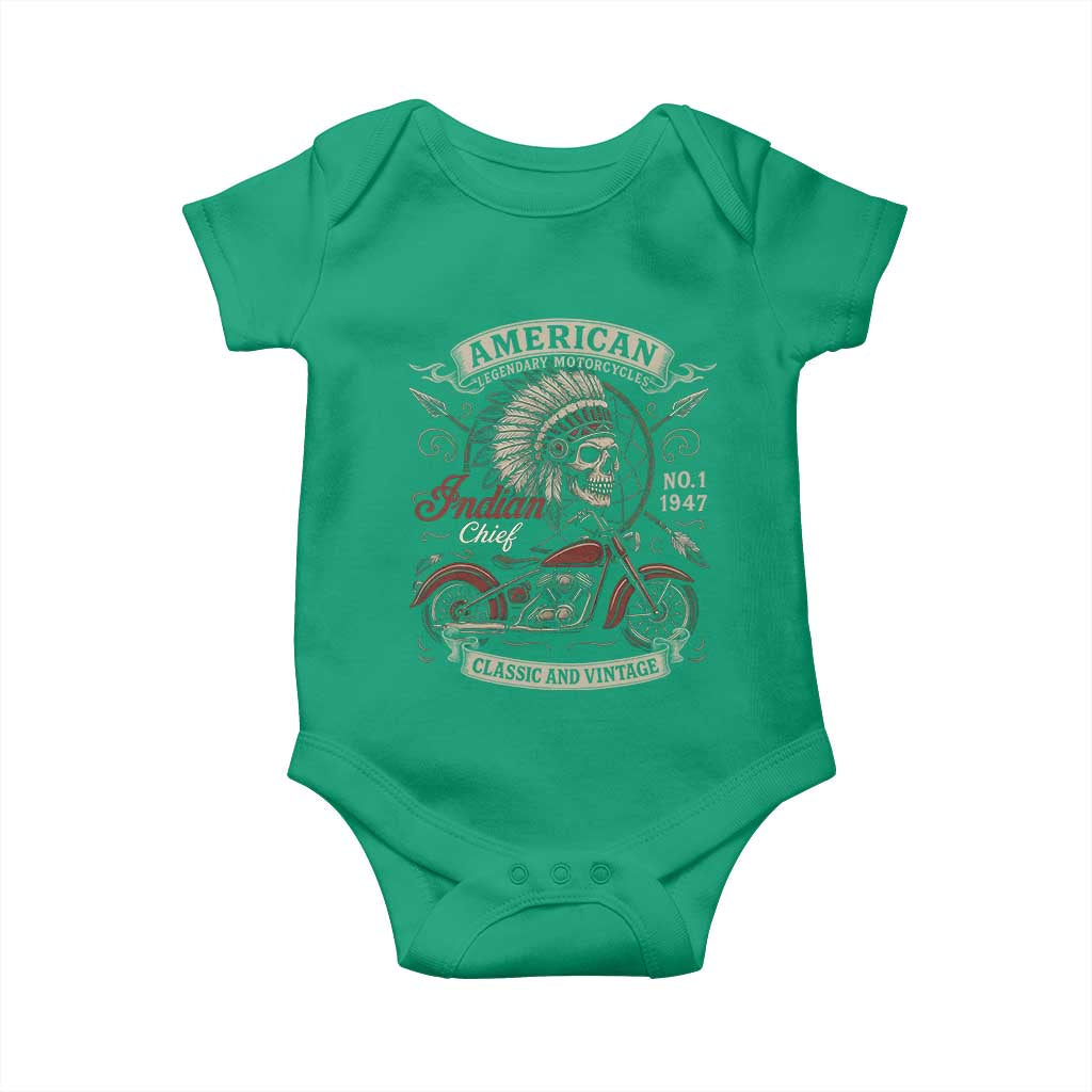 American Legendary Motorcycle Indian Chief Baby Onesie No 1 Classic And Vintage Skull - Wonder Print Shop