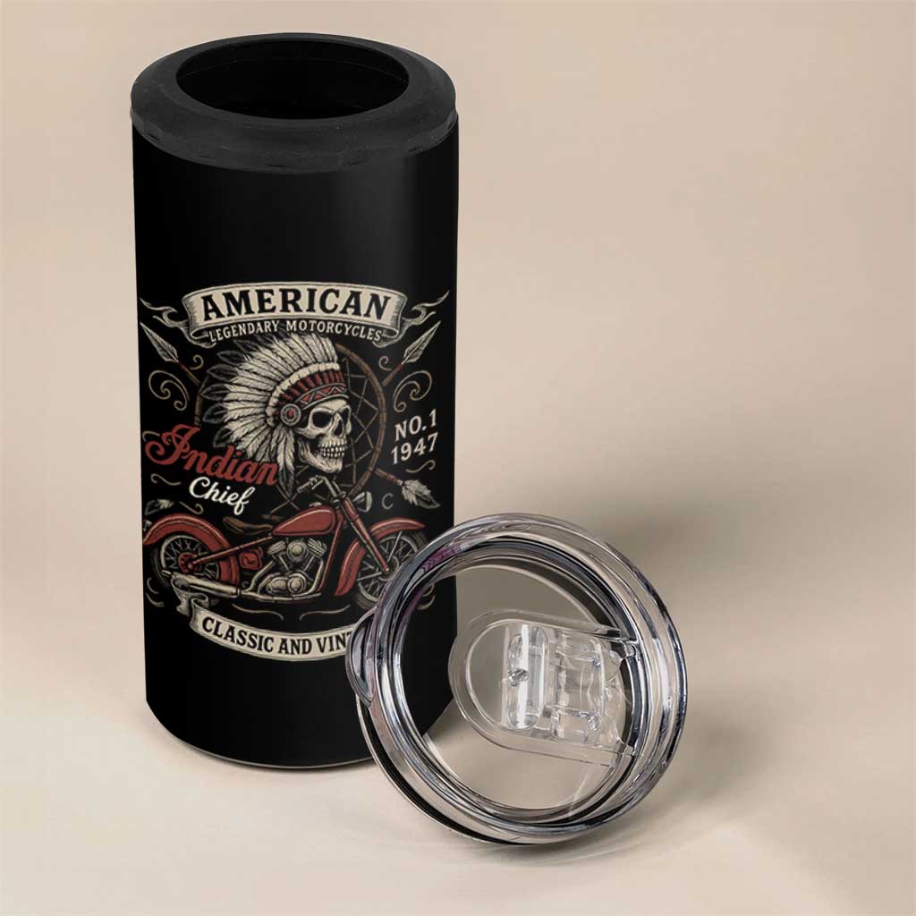 American Legendary Motorcycle Indian Chief 4 in 1 Can Cooler Tumbler No 1 Classic And Vintage Skull - Wonder Print Shop