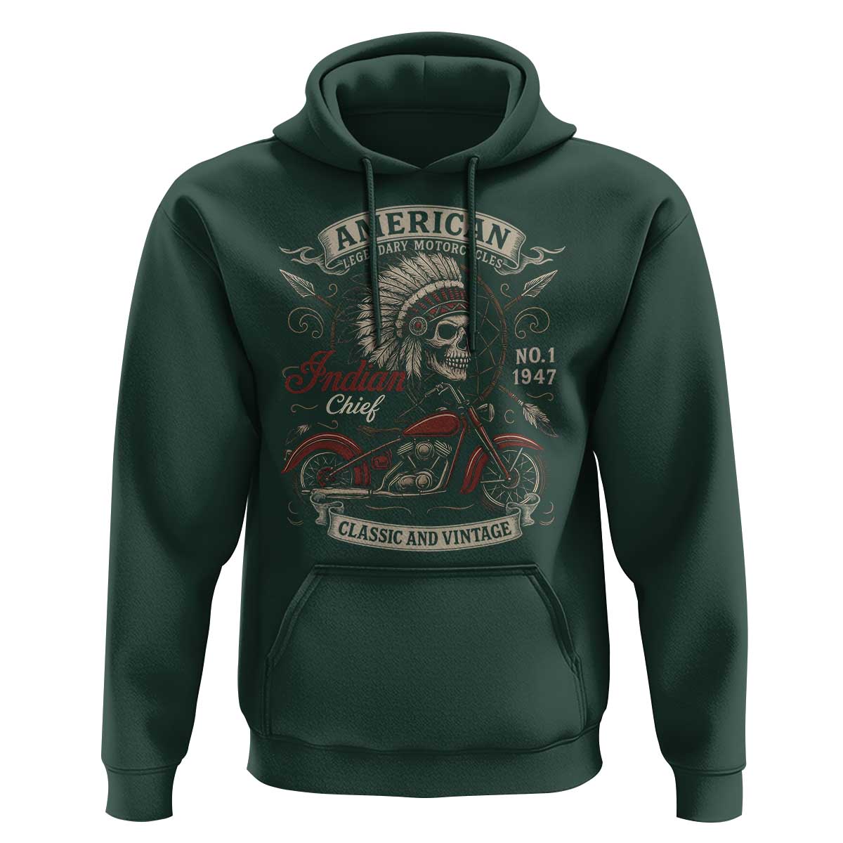 American Legendary Motorcycle Indian Chief Hoodie No 1 Classic And Vintage Skull - Wonder Print Shop