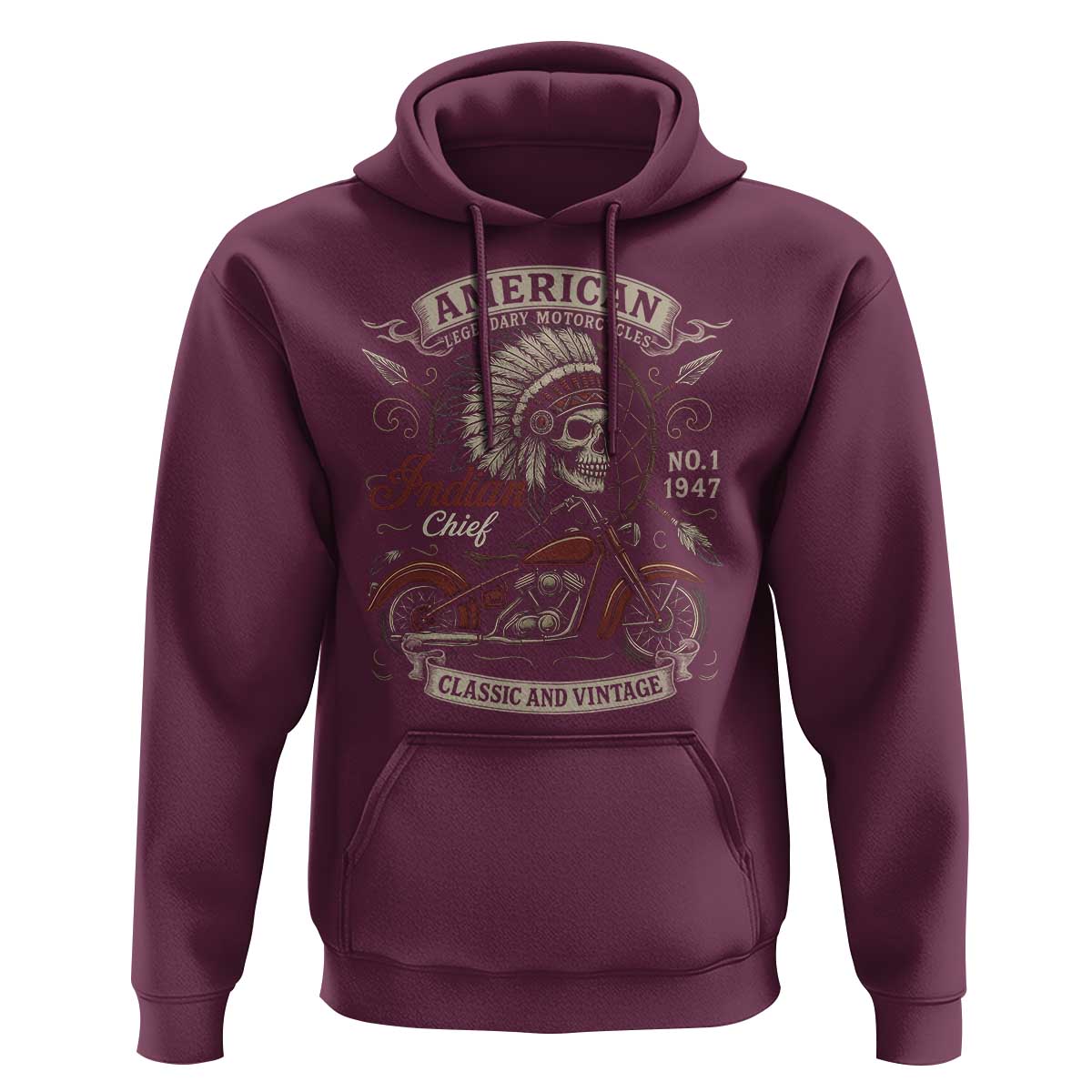 American Legendary Motorcycle Indian Chief Hoodie No 1 Classic And Vintage Skull - Wonder Print Shop