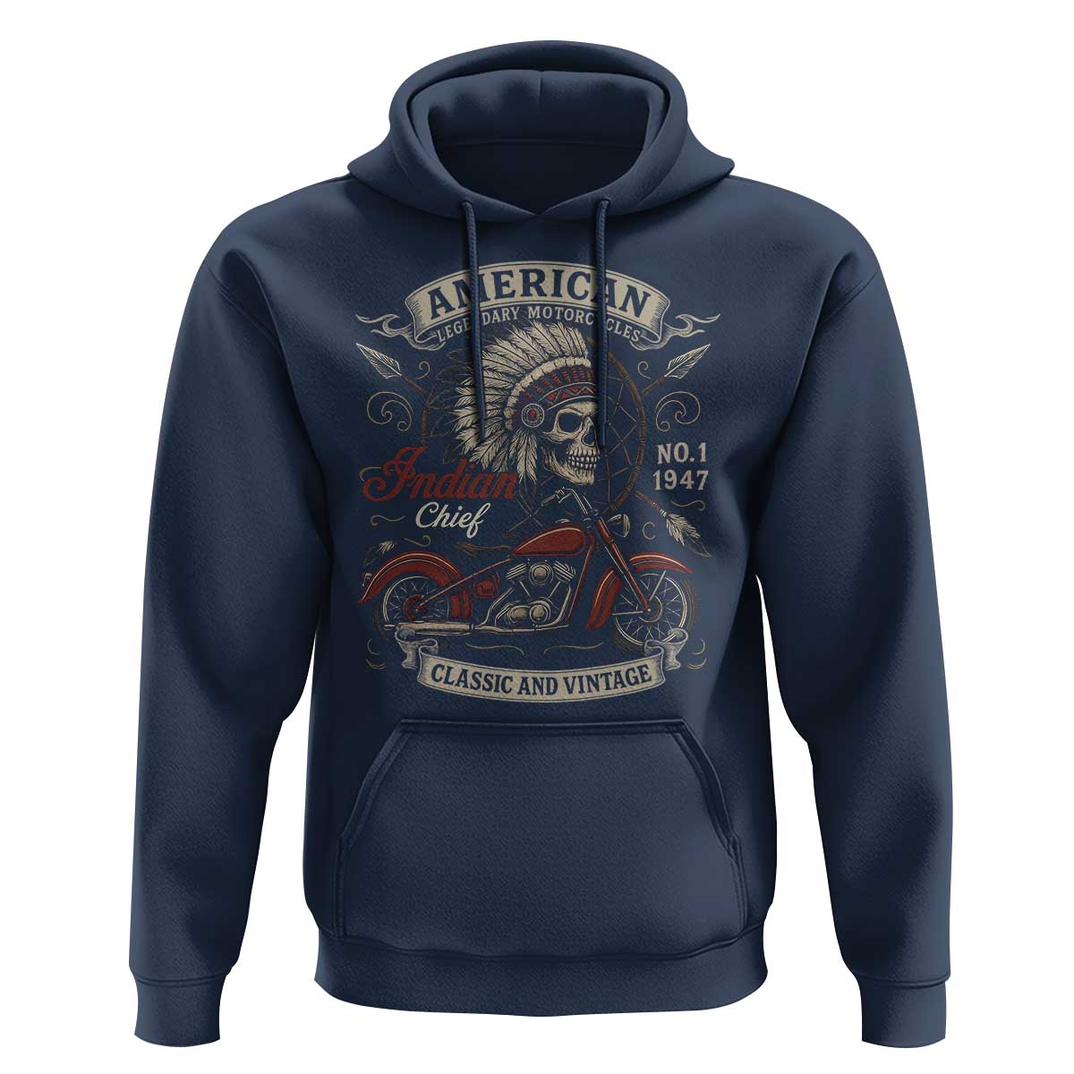 American Legendary Motorcycle Indian Chief Hoodie No 1 Classic And Vintage Skull - Wonder Print Shop
