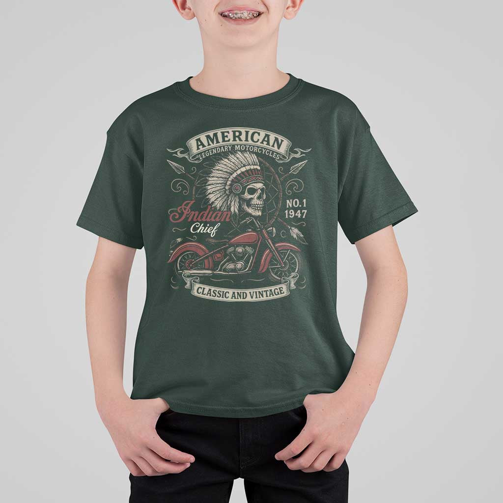 American Legendary Motorcycle Indian Chief T Shirt For Kid No 1 Classic And Vintage Skull - Wonder Print Shop