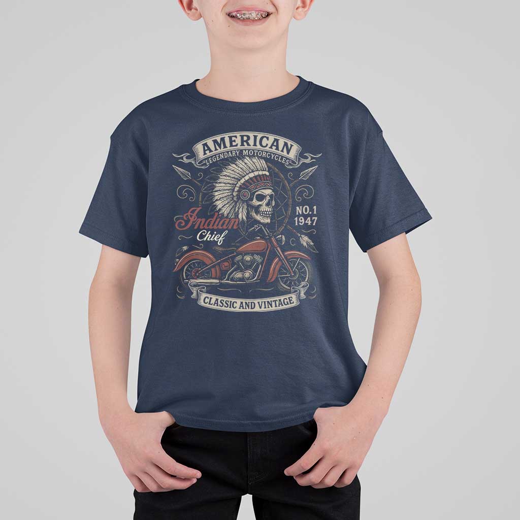 American Legendary Motorcycle Indian Chief T Shirt For Kid No 1 Classic And Vintage Skull - Wonder Print Shop