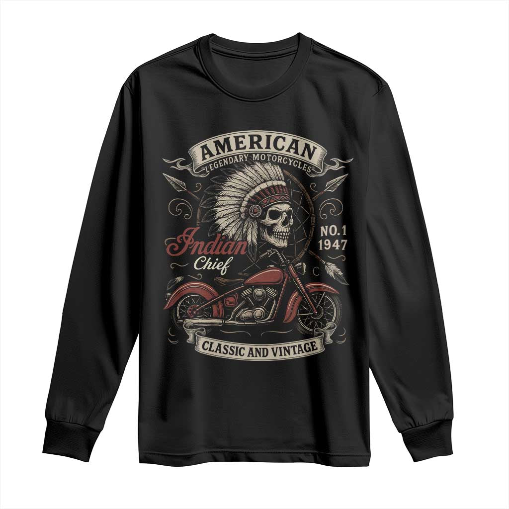 American Legendary Motorcycle Indian Chief Long Sleeve Shirt No 1 Classic And Vintage Skull - Wonder Print Shop