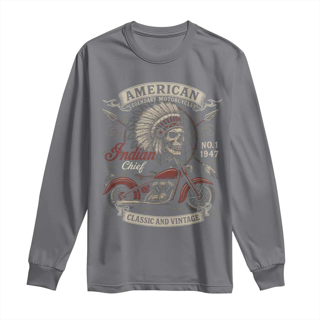 American Legendary Motorcycle Indian Chief Long Sleeve Shirt No 1 Classic And Vintage Skull - Wonder Print Shop