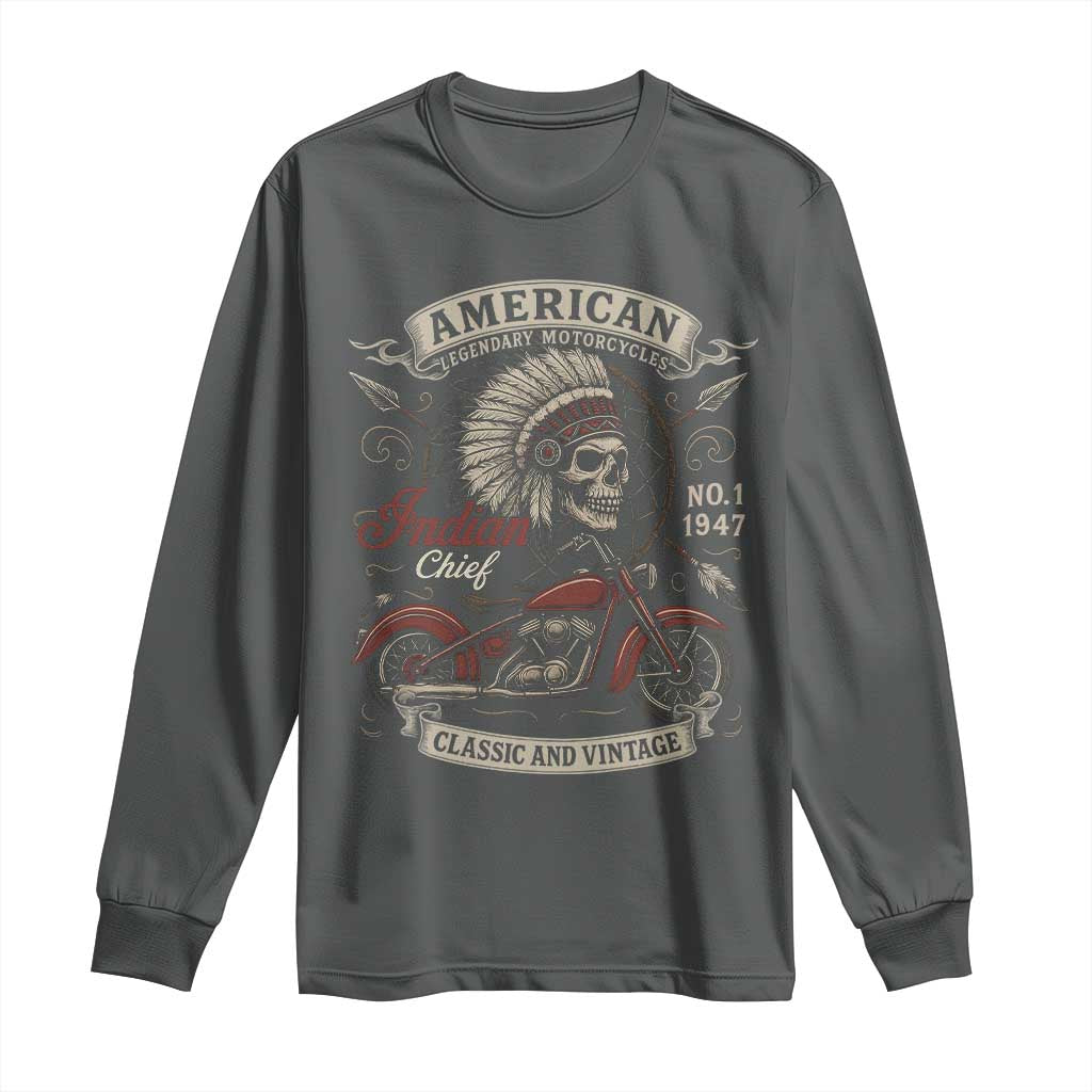 American Legendary Motorcycle Indian Chief Long Sleeve Shirt No 1 Classic And Vintage Skull - Wonder Print Shop
