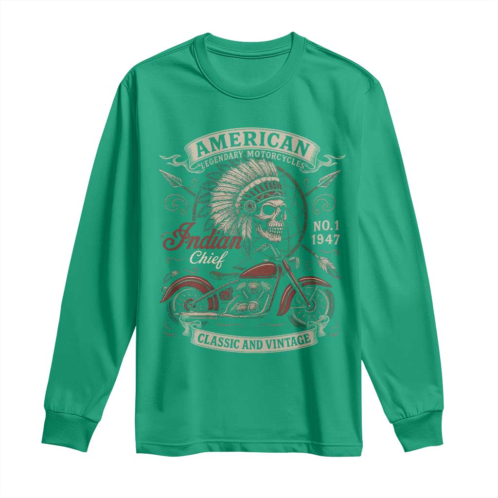 American Legendary Motorcycle Indian Chief Long Sleeve Shirt No 1 Classic And Vintage Skull - Wonder Print Shop