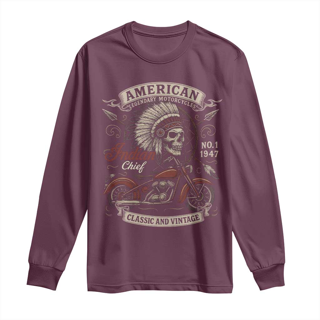 American Legendary Motorcycle Indian Chief Long Sleeve Shirt No 1 Classic And Vintage Skull - Wonder Print Shop